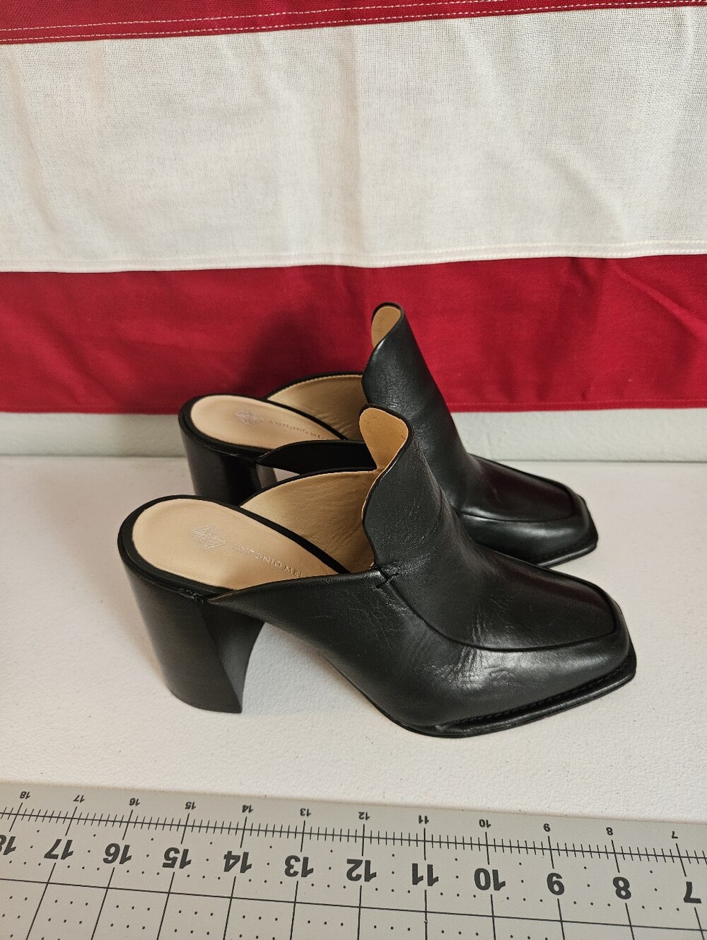 Antonio Melani Romann High Heel Square Toe Leather Mules 8.5